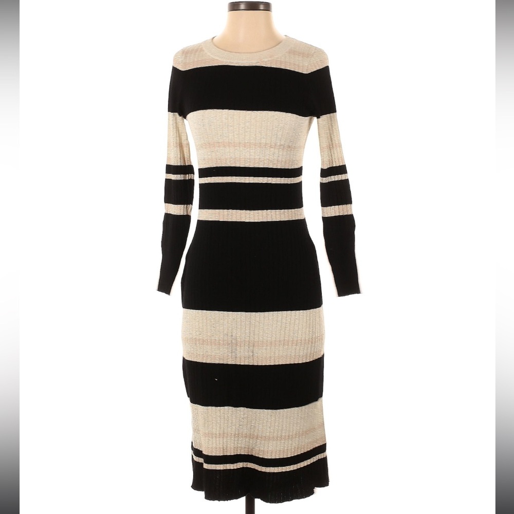 Taylor Black and Cream Ribbed Long Sleeve Sweater Dress